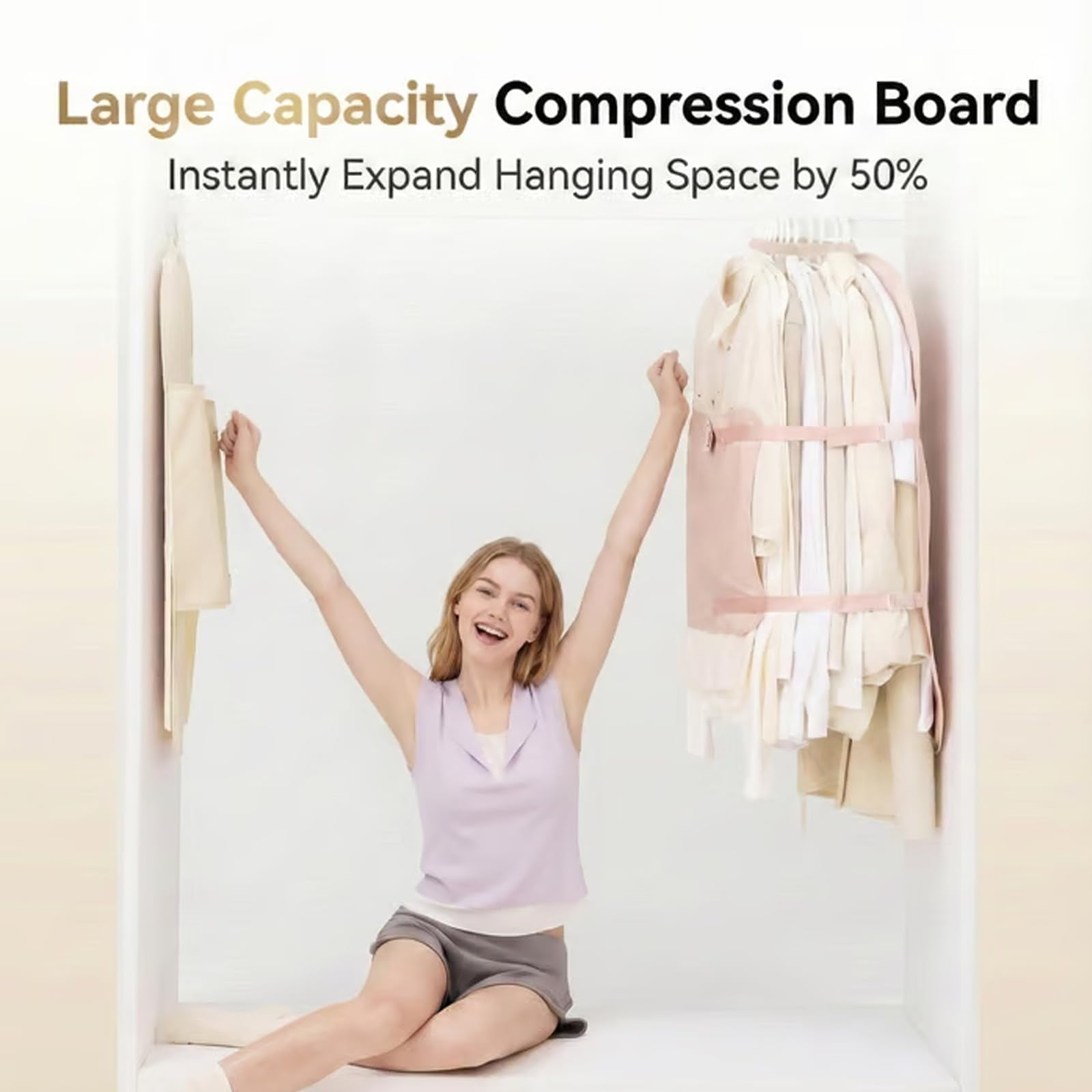 Hanging Space-Saver Closet Compressor, Garment Storage Bags, Wardrobe Storage Dress Covers Garment Bags, With Metal Hook, For Coats, Jackets, T-Shirt(Pink-2PC)