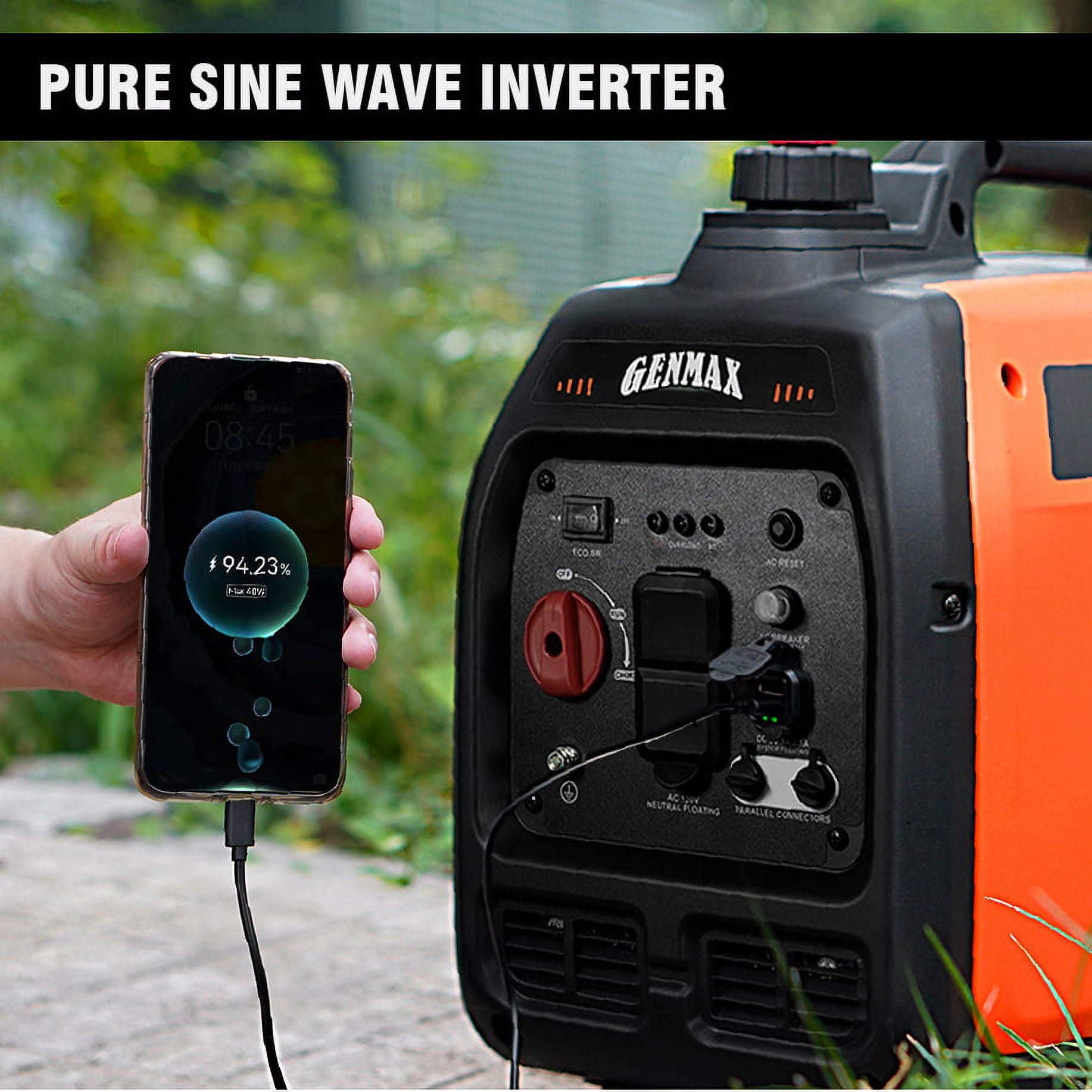 GENMAX Portable Inverter Generator，2200W ultra-quiet gas engine, EPA Compliant, Eco-Mode Feature, Ultra Lightweight for Backup Home Use & Camping GM2200i)