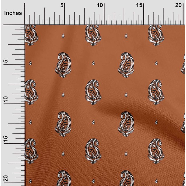 oneOone Cotton Silk Fabric Paisley Block Printed Fabric 1 Yard 42 Inch Wide