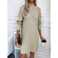 thumbnail image 3 of Women'S Casual High-Neck Long-Sleeved Knitted Dress Autumn and Winter Solid Color Pullover Hip Skirt  S, 3 of 7
