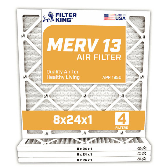 Filter King 8x24x1 Air Filter | 4-PACK | MERV 13 | HVAC Pleated A/C Furnace Filters | MADE IN USA | Actual Size:: 8 x 24 x .75"