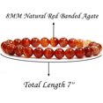 thumbnail image 2 of Natural Red Banded Agate Handmade Gemstone 8mm Round Beads Elastic Bracelet 7" Unisex, 2 of 4