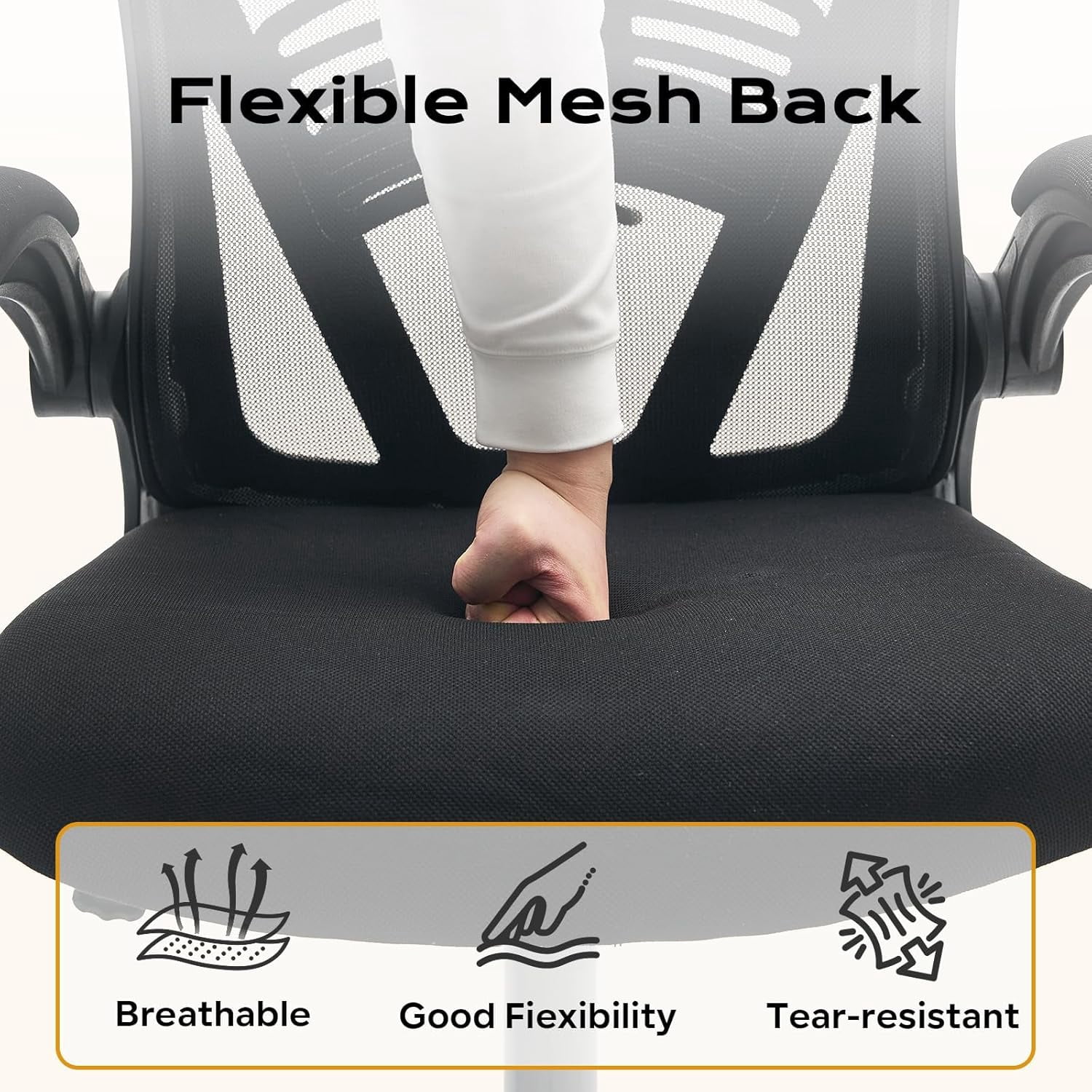Ergonomic Office Chair, Computer Desk Chair Comfy with Flip-Up Armrests, High Back Mesh Desk Chair with Wheels,Comfortable Armchair for Home Office, Bedroom, Study,Black