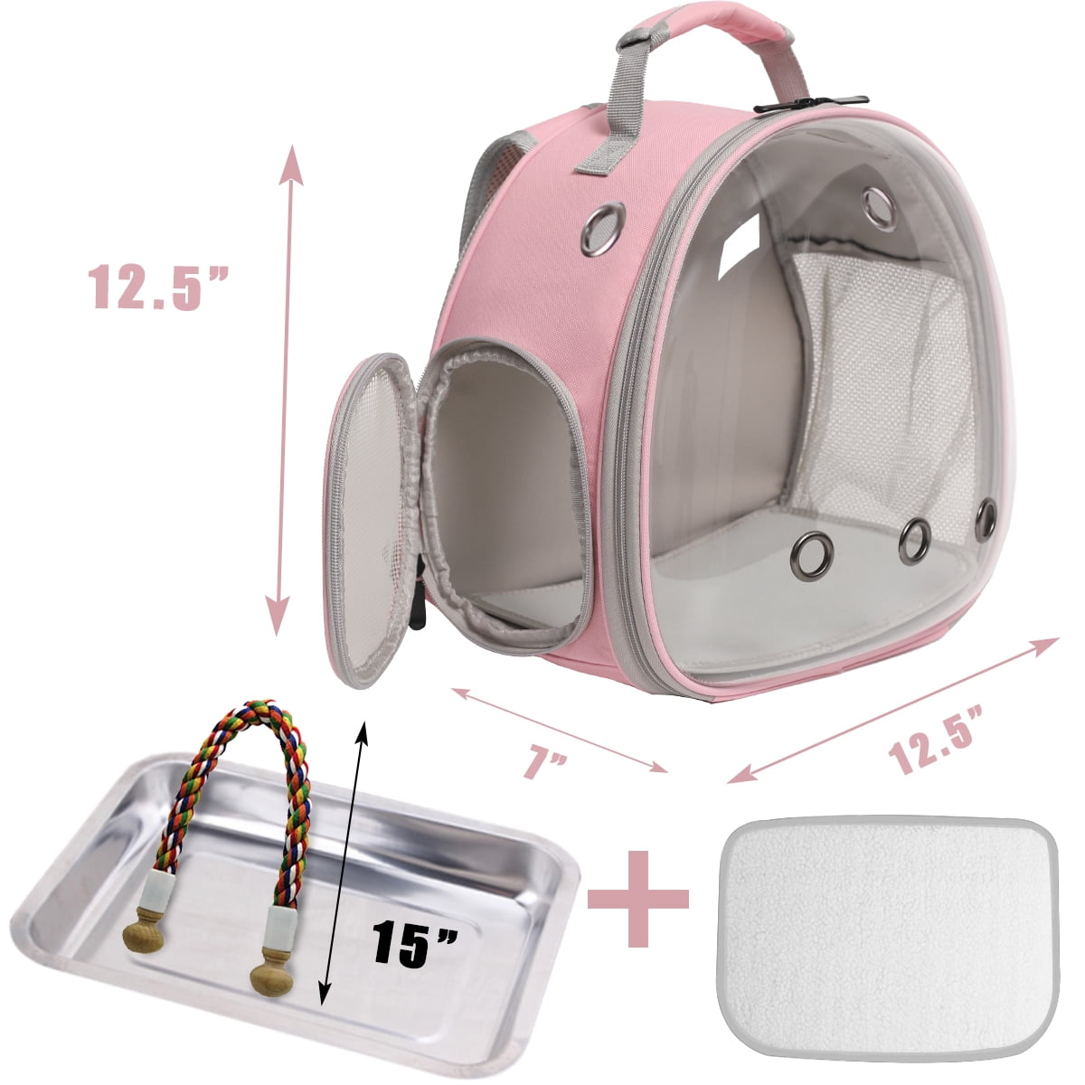 Halinfer Portable Bird Carrier , Bird Travel Backpack with Stainless Steel Tray and Standing Perch (Pink)