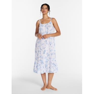 Joyspun Women's Woven Midi Sleep Gown with Shoulder Tie, Sizes XS-3X