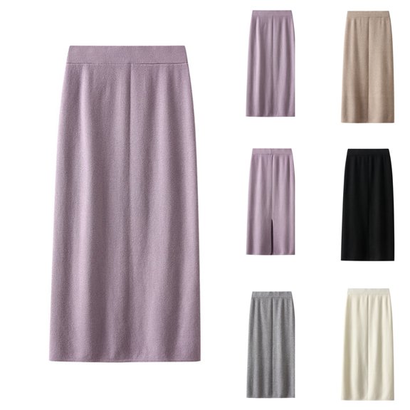SMihono Fashion Fashion Skirts for Women 2025 Trendy Women Skirt Simple Solid Color High Waisted Vent Back Woolen Straight Skirt White Free Size