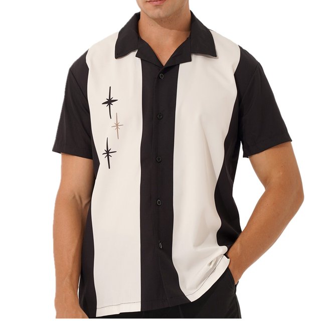 Men Short Sleeve Casual Shirt Fashion Loose Button Down Lapel Print Tops Vacation Business Nightclub Party Clothing StreetwearM Gong Bohan LED