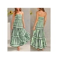 thumbnail image 2 of FOCUSNORM Robe Longue à Volants Sans Manches à Bretelles Spaghetti Col Carré Imprimé Rayé Robe Midi, 2 of 9