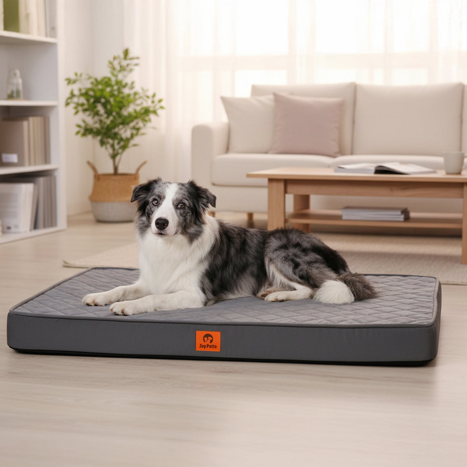 JoyPetto 35in Orthopedic Dog Beds for Medium and Large Sized Dog - Egg Crate Foam & Machine Washable & Waterproof & Non-Slip Bottom, Ideal for Crate and Indoor Use, 35x22 Inch, Dark Grey