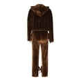 thumbnail image 4 of Women's Cozy Velour 2 Piece Sets Fashion Casual Drawstring Activewear Outfits Hooded Sweatshirt and Soft Sweatpants Brown,M, 4 of 5