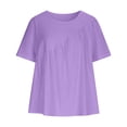 thumbnail image 6 of Nmnitkp Linen Tops for Women Solid Color Linen Blend Gathered Crew Neck Short Sleeve Blouse, Loose Fit Casual Summer Tops for Daily Wear Purple,2XL, 6 of 9