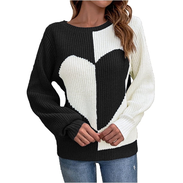 Gibobby Suéteres para mujer, Suéter de manga larga con cuello redondo para mujer(Negro,Talla única)
