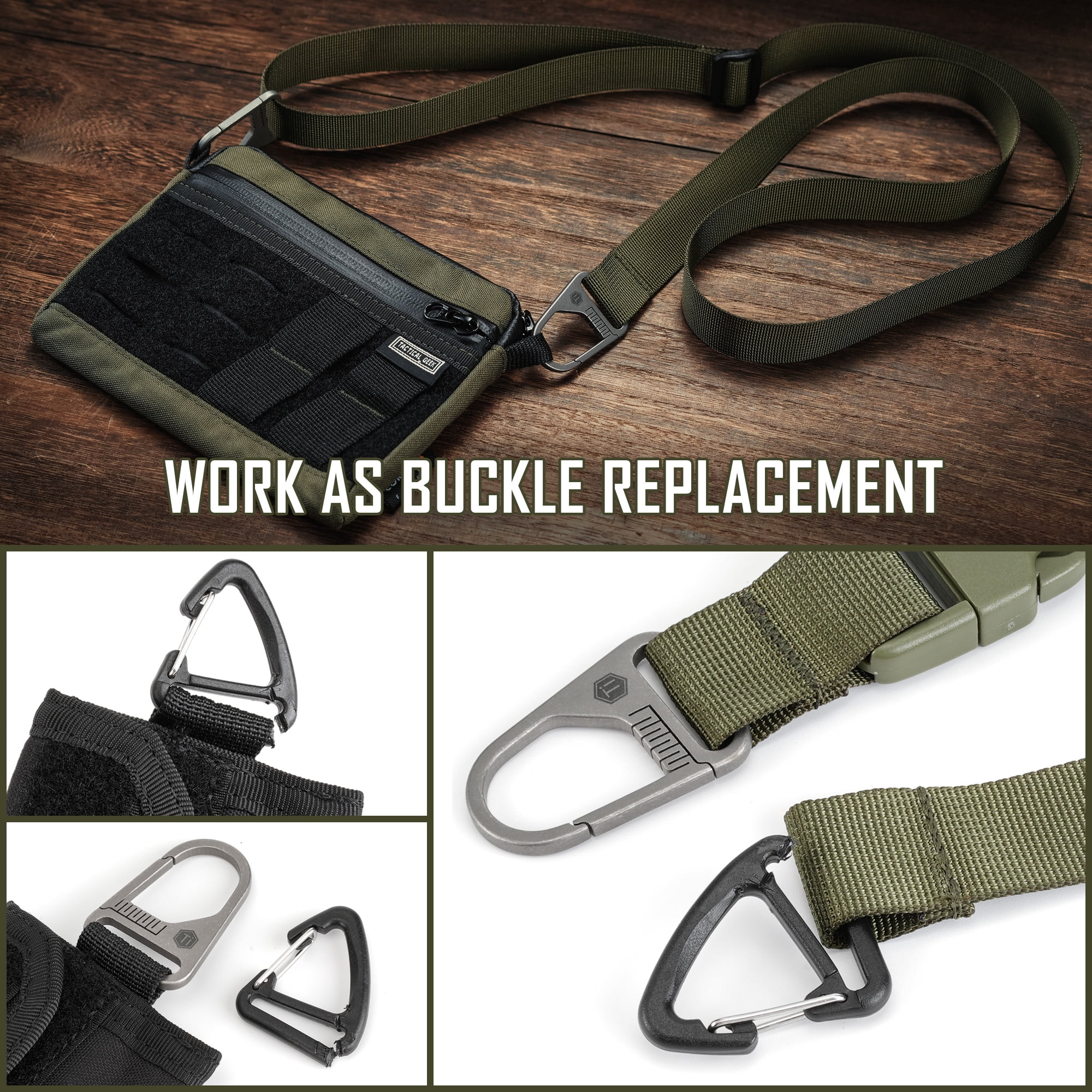 Sling Clip Hook, Key Unity Titanium Snap Clasp Carabiner for Keychain, Bag and Shoulder Strap, KB00 Gray