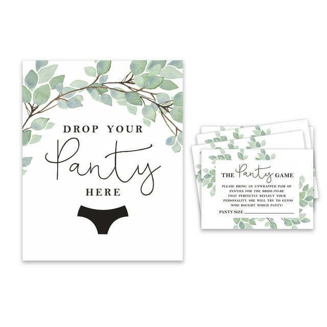 Inkdotpot Bridal Shower Game 1 Sign+ 30 Size CardWhite Greenery Girls Night Out Bachelorette Party Drop Your Panties Game