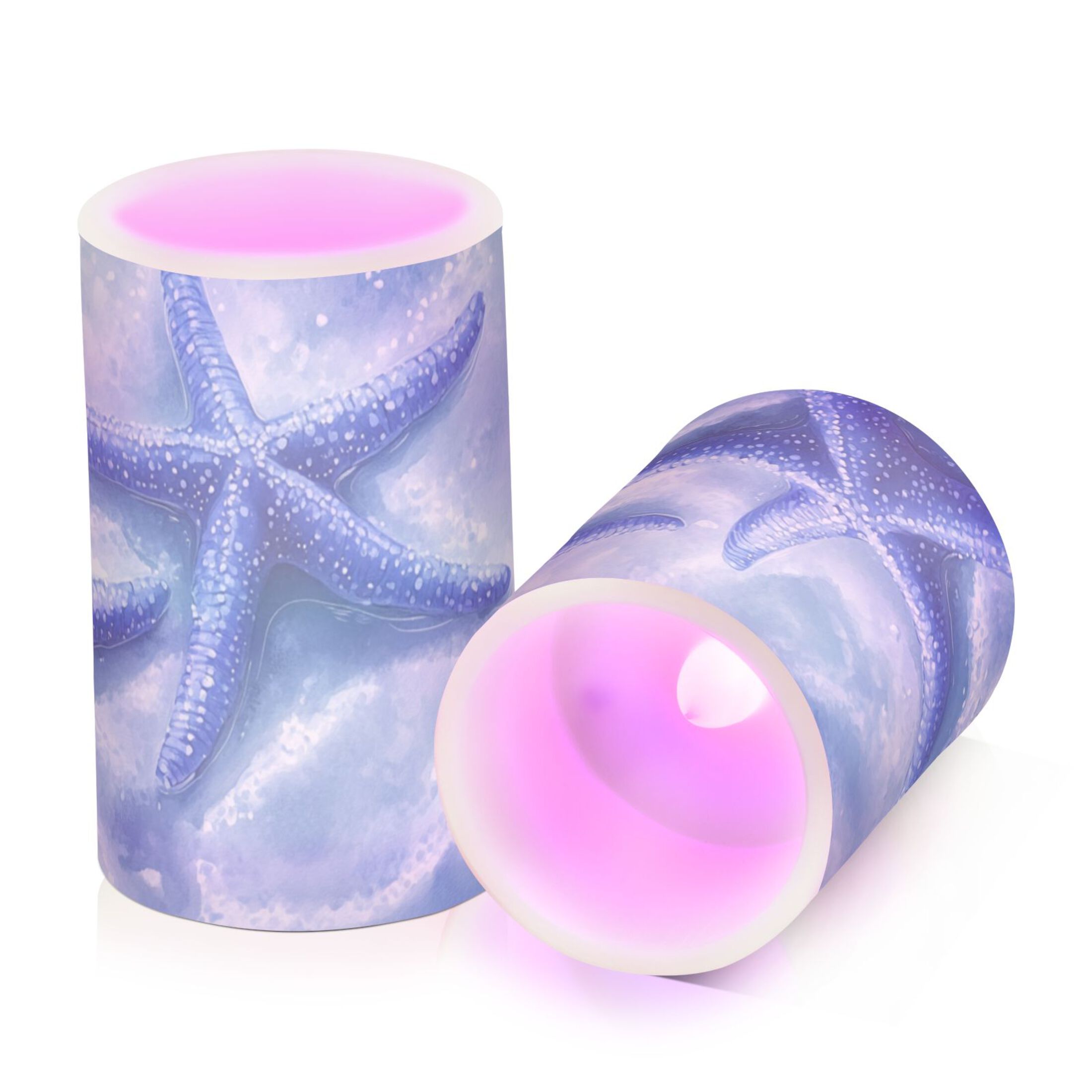 Blue Starfishes on Ocean Floor Flickering Flameless Candles LED Tealight Battery Operated with Remote Set of 2 Holiday Decor Ornaments