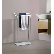 Kings Brand Furniture Metal/Glass 2 Rod Rectangular Towel Rack Stand for Bathroom, White/Chrome