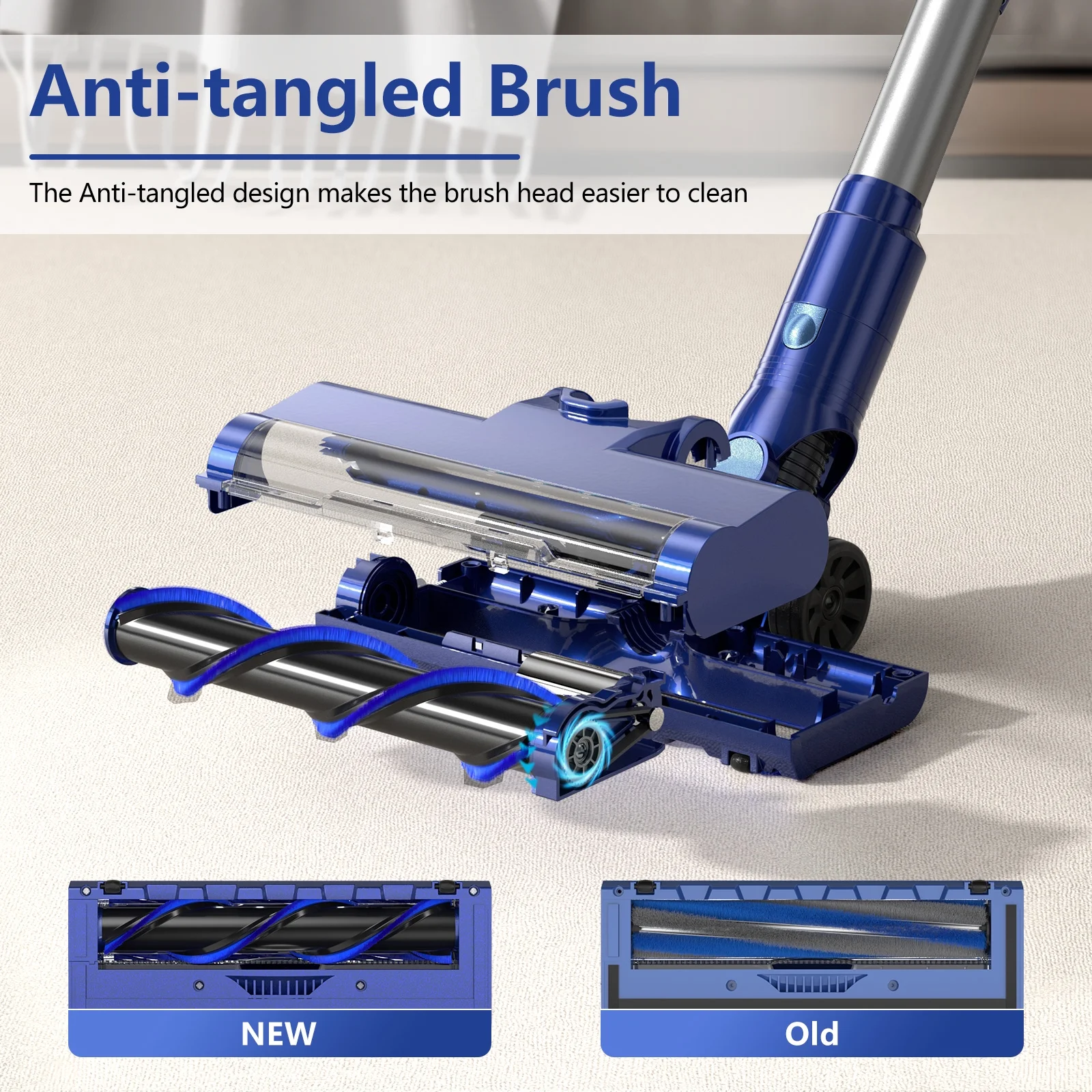 PrettyCare Cordless Vacuum Cleaner, 35Kpa/45min/7-in-1 Stick Vacuum with Foldable Pole, P1-v3