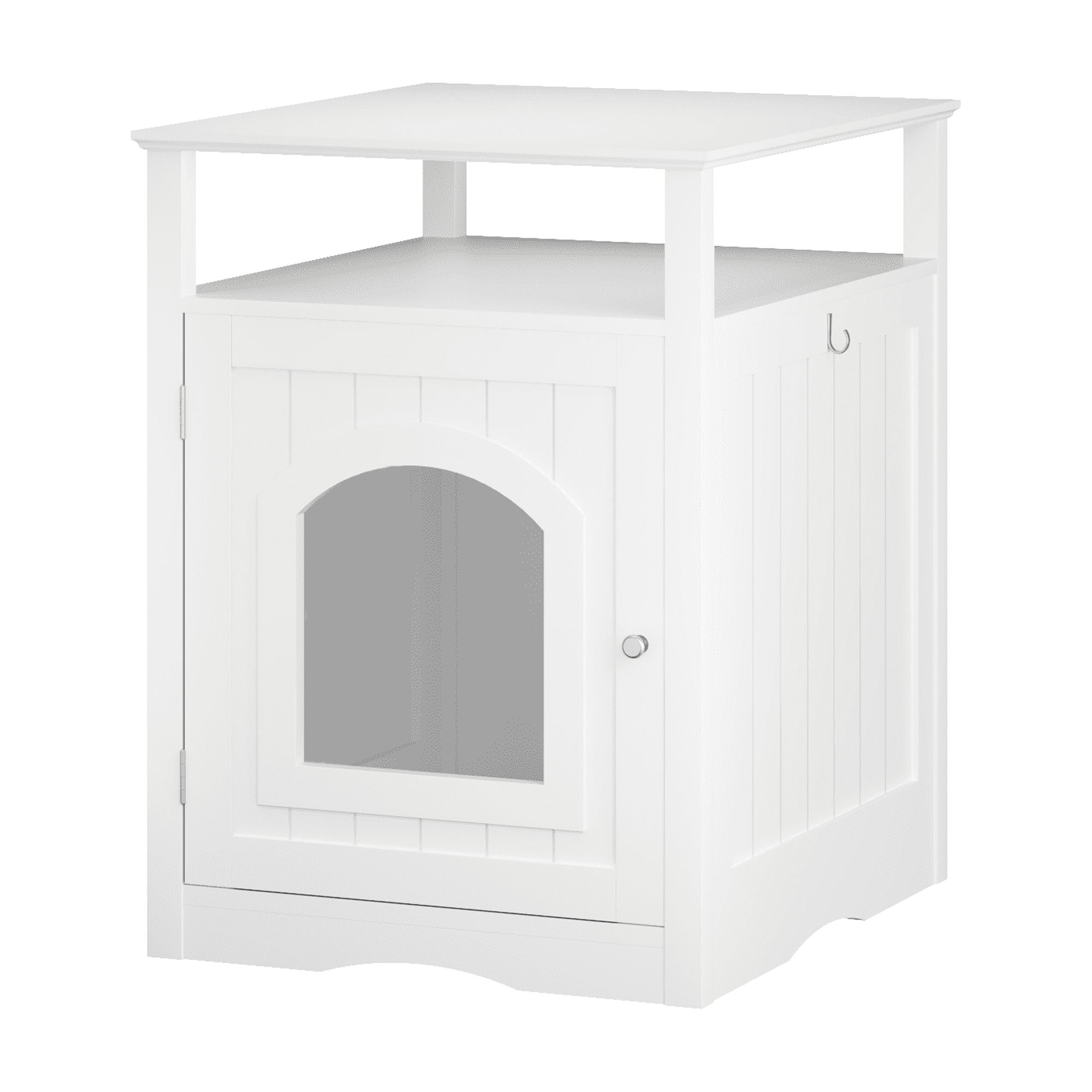 Cat Litter Box Enclosure Furniture, Indoor Wooden Cat House with Enclosed Cabinet, Hidden Litter Box Furniture with Storage Shelf, Modern Cat Condo Side Table for Living Room or Bedroom