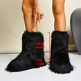 thumbnail image 7 of Rokment Furry Faux-Fur Boots for Women Winter Fuzzy Snow Boots Plush Lined Warm Comfy Indoor Outdoor Mid Calf Flat Short Booties with No Heel Black Size 5.5, 7 of 7