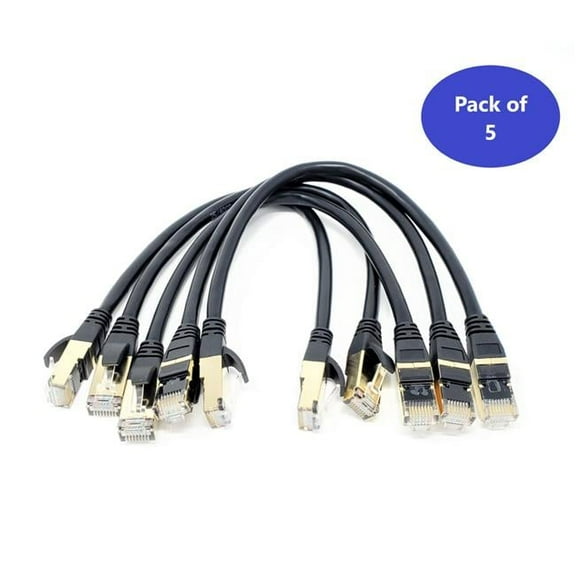 Micro Connectors  1 ft. CAT 8 SFTP Double Shielded RJ45 Snagless Ethernet Cable, Black - Pack of 5