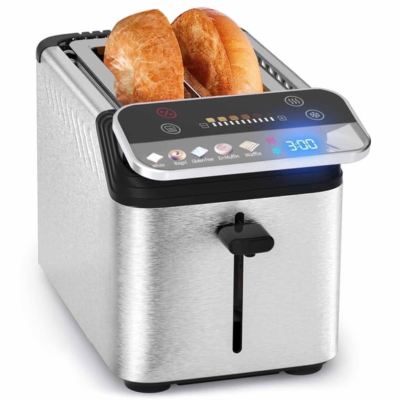WHALL 2 Slice Toaster, Touch Screen Toasters with Projection Display, wide slots, Bagle / Reheat/Defrost Stainless Steel