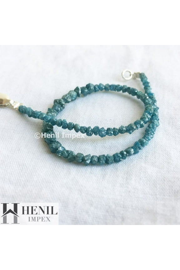 Rough Diamonds - Natural Raw Uncut Diamond Beads - Blue Diamond Beads - 1.50 mm To 2.50 mm - 6.50 Inch Bracelet wt Silver Clasp