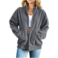 thumbnail image 2 of HAOTAGS Women’s Casual Corduroy Zip-Up Jacket Soft Loose-Fit Long Sleeve Outerwear with Front Pocket Gray Size M, 2 of 7