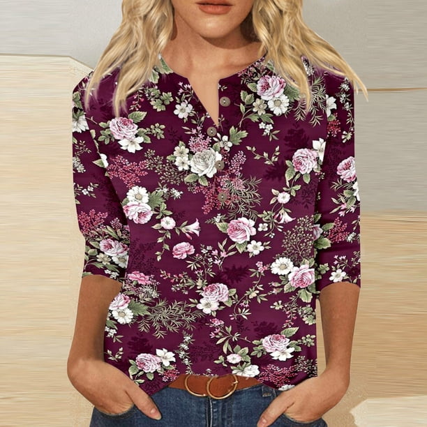 MKLEKYY Playeras Algodon Mujer Camiseta Informal De Manga Tres Cuartos Con Cuello En V Y Estampado Geométrico Degradado Colorido Para Mujer Talla XXL