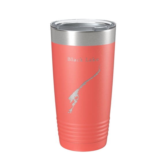 Black Lake Map Tumbler Travel Mug Insulated Laser Engraved Coffee Cup New York 20 oz Coral