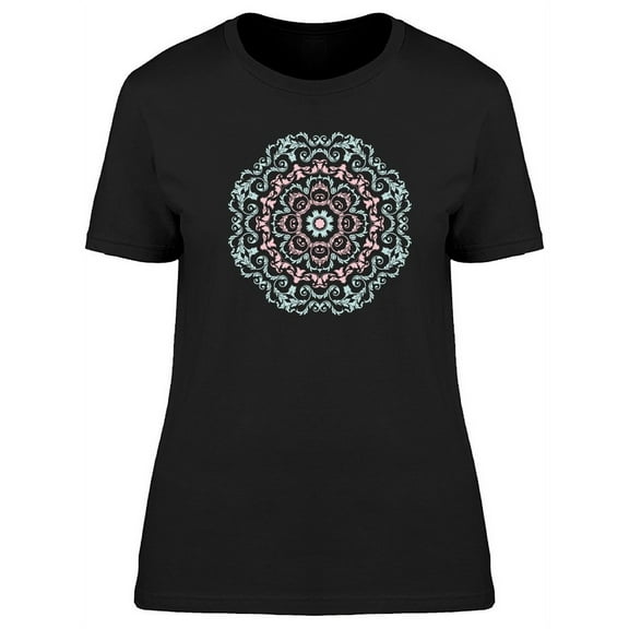 Cute Pink Blue Floral Mandala T-Shirt Women -Image by Shutterstock, Female x-Large