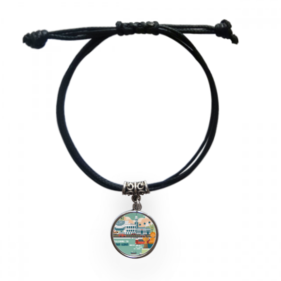Bienvenue à Hong Kong Chine Bracelet Corde en Cuir Bracelet Bijoux Noirs