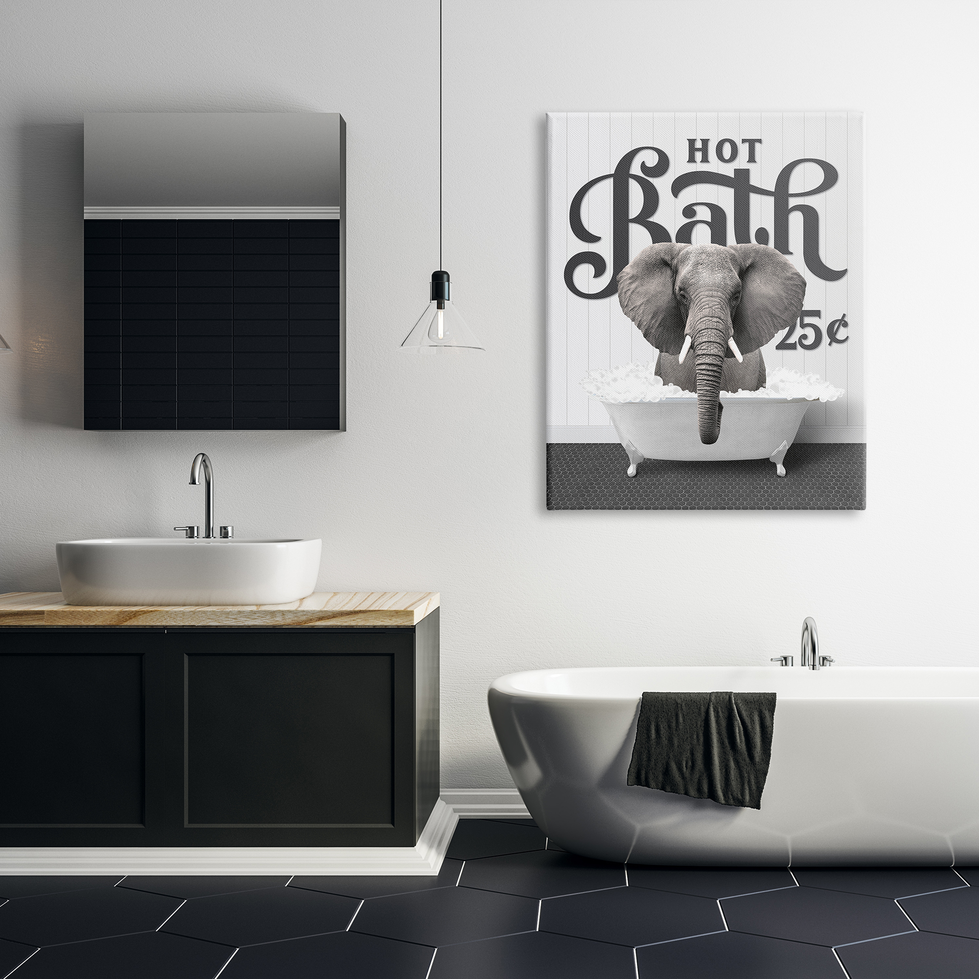 Stupell Industries Hot Bath Elephant Animals & Insects Painting Gallery Wrapped Canvas Print Wall Art, 36 x 48