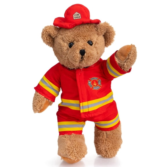 HollyHOME 16" Firefighter Teddy Bear Stuffed Animal Plush Toy with Uniform Soft Doll Gift for Kids & Firefighters Birthday Holiday Valentine