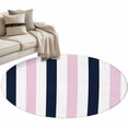 thumbnail image 2 of Navy Blue Pink Striped Round Living Room Rugs 3.3 ft, Modern Washable Area Rug with Non-Slip Sturdy Edge Binding Round Front Door Mat Floor Carpet for Entryway, 2 of 9