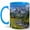 Blue, variant on Alpine Cabin Mountain Coffee Mug, Outdoor Nature Mug, Hiking Birthday Christmas Gift, Snowy Peak Stream Wildflower Landscape Art, 11 oz White Ceramic Coffee Cup for Tea Lovers