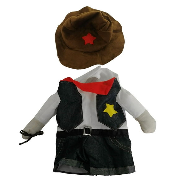 EeaseMX Ropa para mascotas, disfraz de vaquero para cosplay, para gato, perro, vaqueros azules, sombrero, atuendo divertido para fiesta, talla L