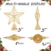 Christmas Star Tree Topper, Lighted Christmas Tree Topper, Hollow Gold Lighted Tree Star, LED Light up Xmas Tree Topper with 30 LE