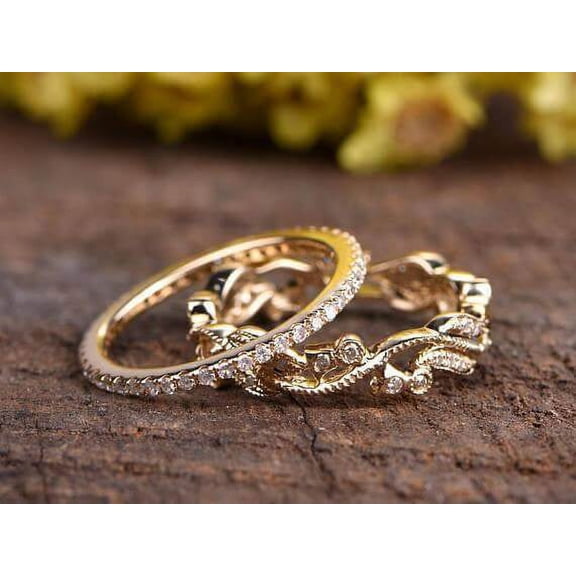 0.75 Carat Floral Sterling Silver Band with 18k White Gold Plating Wedding Band with Moissanite Diamonds Anniversary Ring