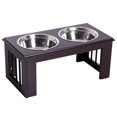 thumbnail image 2 of Pawhut Double Bowl Wooden Stand Pet Feeder Elevated Base Cat Puppy Twin Bowls, 2 of 9