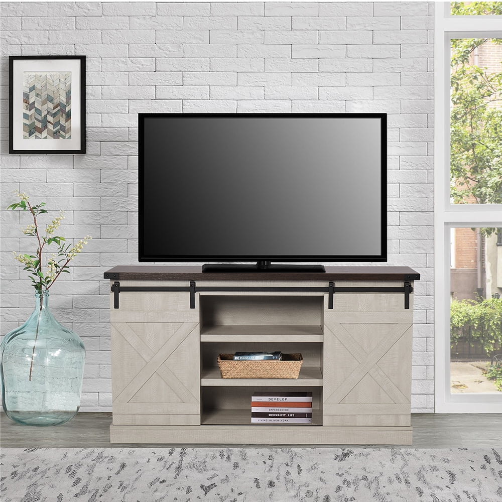 Kepooman Mid Century Modern Wood TV Stand for Living Room, TV Cabinet with Storage Space and Shelf, White Kepooman Mid Century Modern Wood TV Stand for Living Room, TV Cabinet with Storage Space and Shelf, White