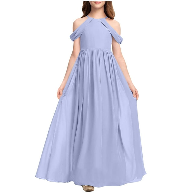 Ashirexll Robes Filles Sans Manches Col Rond Couleur Unie Robe en Tissu Chiffon Longueur Longue Violet 10-11 Ans