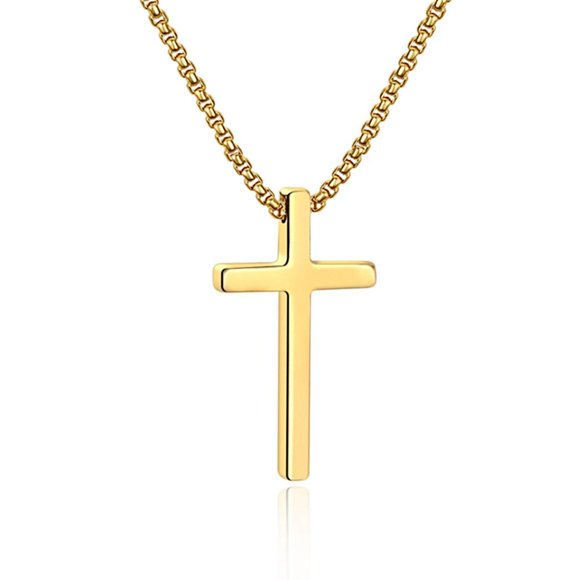 IEFSHINY Gold Cross Pendant Necklaces for Men - Medium Pendant Chain 18 Inch Gold Religious Gifts for Men Women