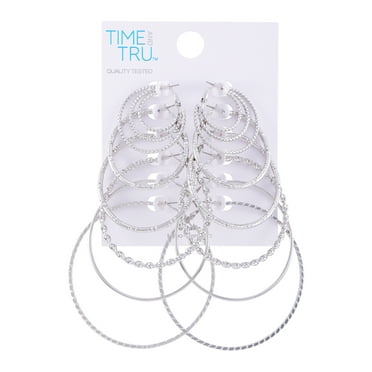 Time and Tru Women's Silver Tone Multi Texture 6 Hoop Set