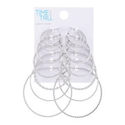 Time and Tru Women's Silver Tone Multi Texture 6 Hoop Set