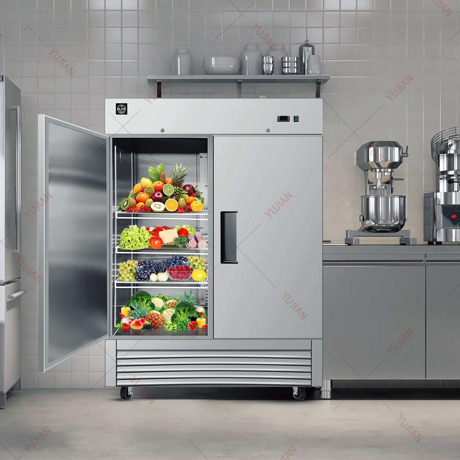 NSF 54 in. Commercial Reach In Refrigerator 43 Cu.Ft. 2-Door Cooler, Stainless Steel, Solid Door Refrigerator