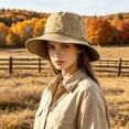 thumbnail image 2 of Unisex Fedora Wide Brim Hat Classic Beach Style Outdoor Sun Lightweight Travel Headwear For All Seasons, A-Khaki, 2 of 5