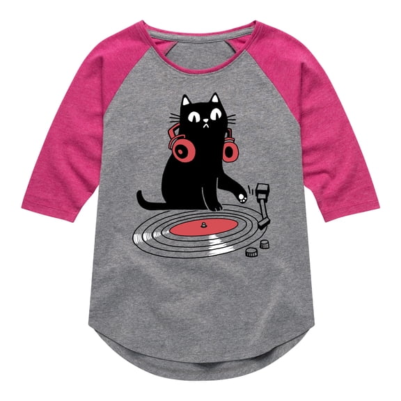 Instant Message - DJ Cat - Toddler & Youth Girls Raglan Graphic T-Shirt