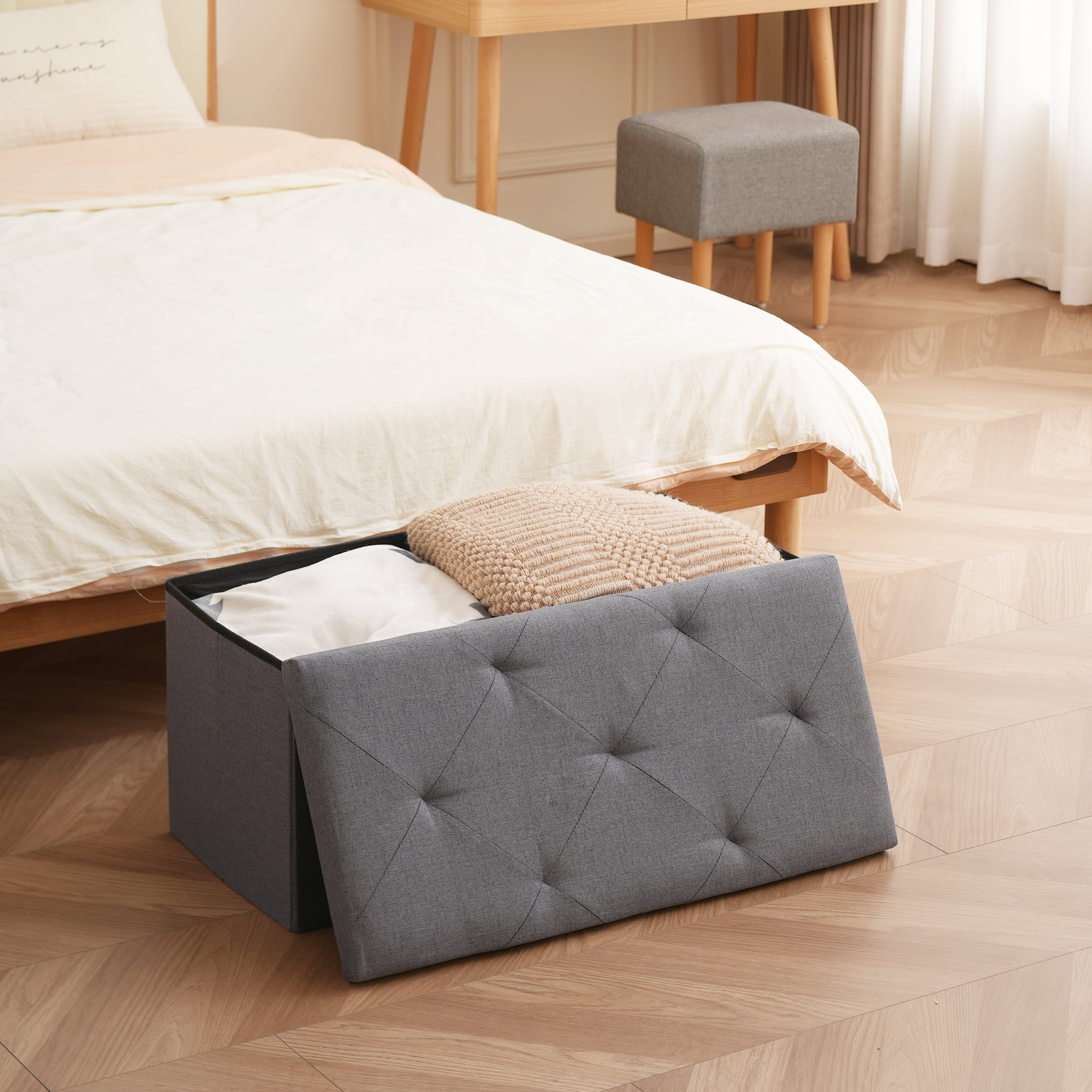 30" Folding Storage Ottoman Bench Ottoman with Storage Footrest for Living Room Gray