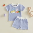 thumbnail image 6 of Kaprioy Baby Boy Easter Outfits Toddler Boys Summer Clothes Short Sleeve Easter Rabbit Truck Embroidery T-Shirt Striped Solid Shorts 2Pcs Set, 6 of 6