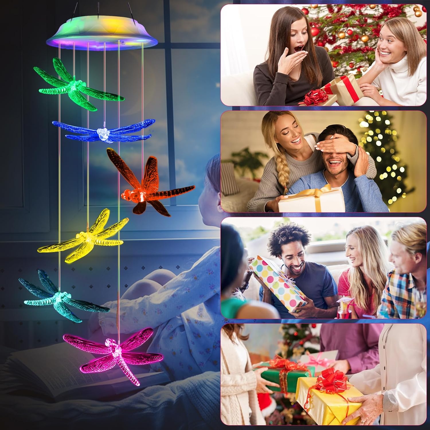 Qoosea Solar Dragonfly Wind Chimes Color Changing photo 5
